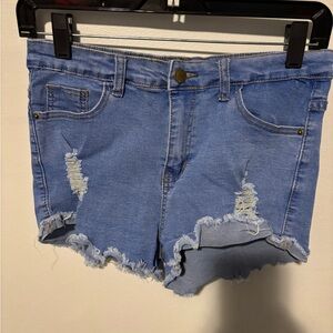SHEIN Light Blue Distressed Denim Shorts